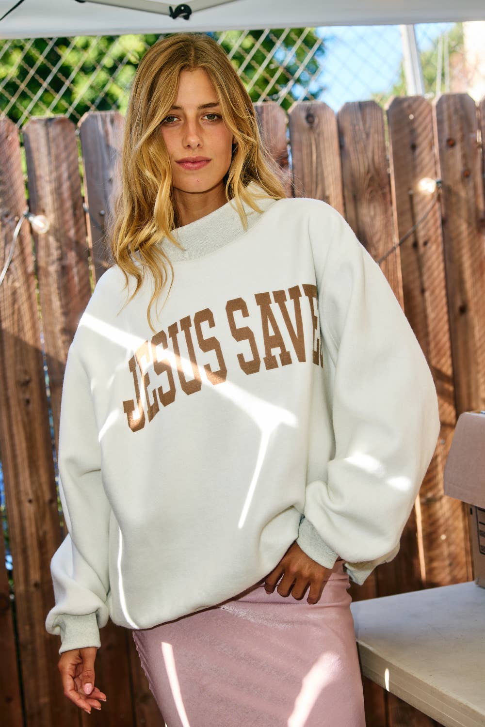 IT2594-CROSS | 'CROSS &JESUS SAVES' Reversible Sweatshirt: Ash grey / S/M-L/XL (3-3)