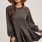 FRENCH TERRY RUFFLED TIERED HEM TUNIC SWEATSHIRT: ASH / S