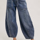 DENIM MID-WAIST DRAWSTRINGS BARREL JEANS: LT.WASH / S