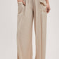 RELAXED KNIT SMOCKED TOP AND WIDE PANTS SET: Beige / S