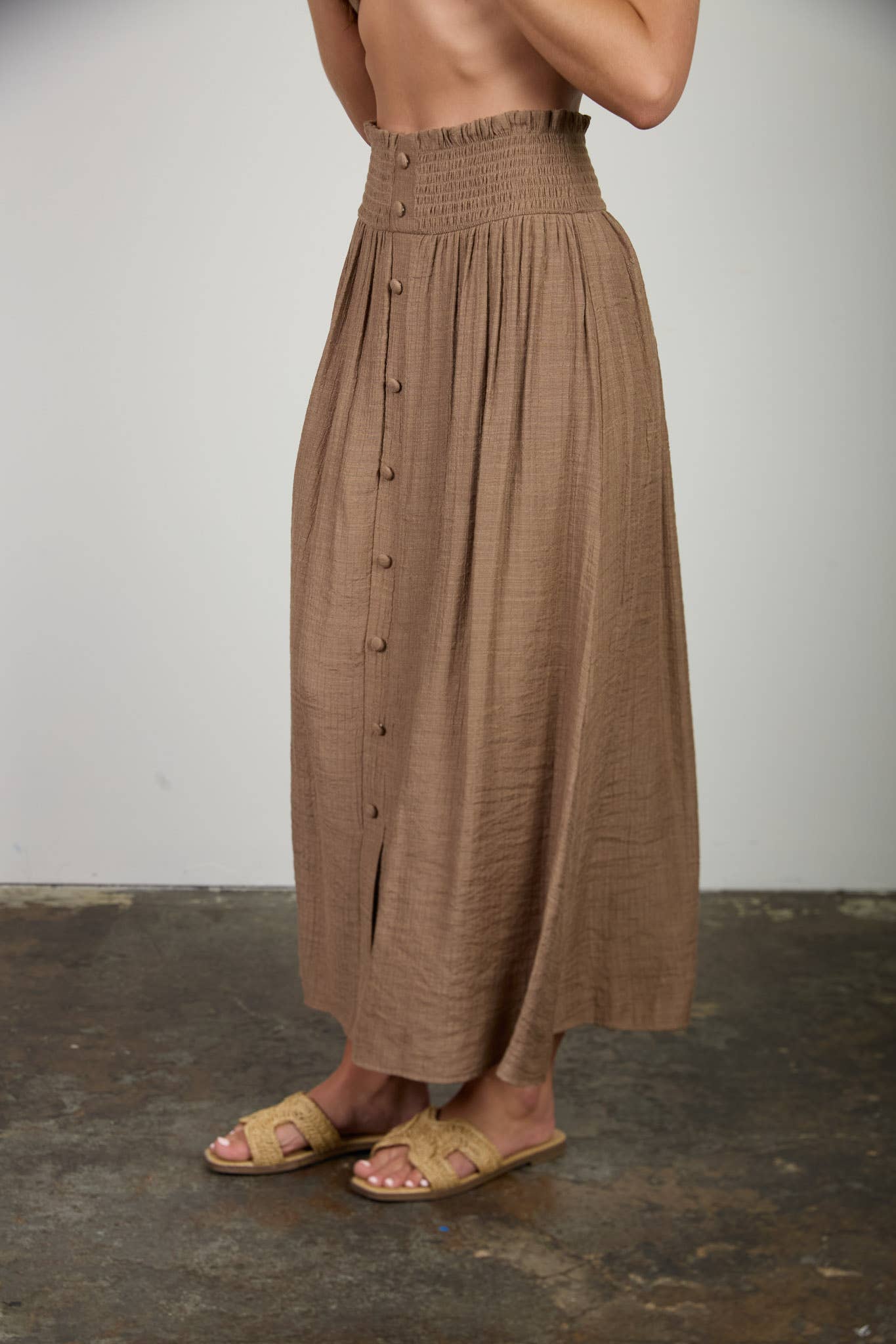 Mocha Button Down Midi Skirt