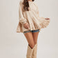 FRENCH TERRY RUFFLED TIERED HEM TUNIC SWEATSHIRT: ASH / L