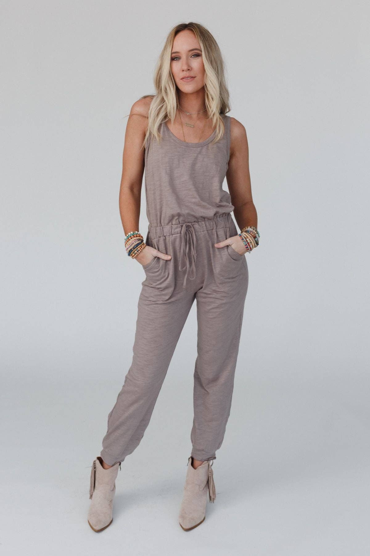 Mocha Jumpsuit & Cardigan Set