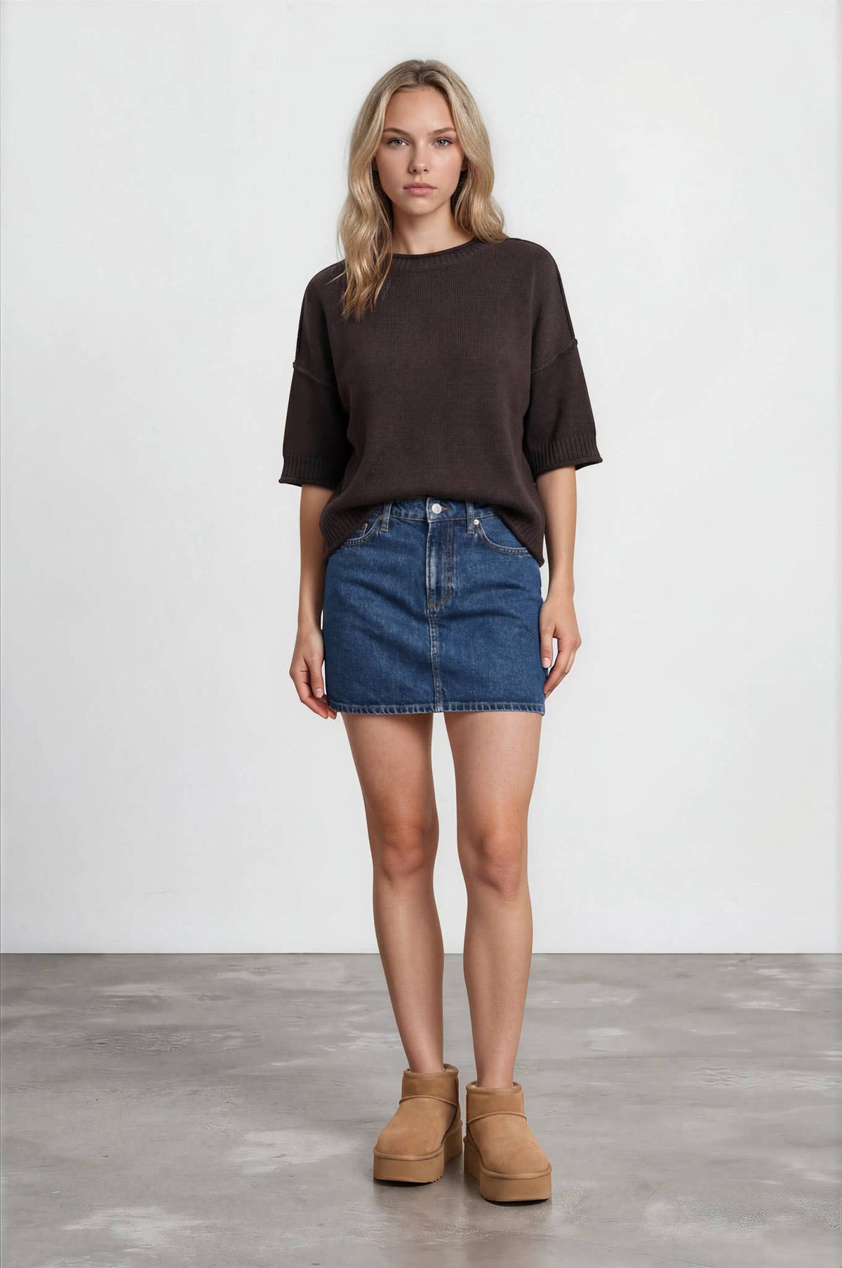 EXPOSED SEAM DROP SHOULDER SHORT SLEEVE PULLOVER : CHOCOLATE BROWN