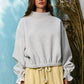IT2995 Ruffled cuff Detail Mock-neck Crop Terry Sweatshirt: LAVENDER / S-M-L (2-2-2)