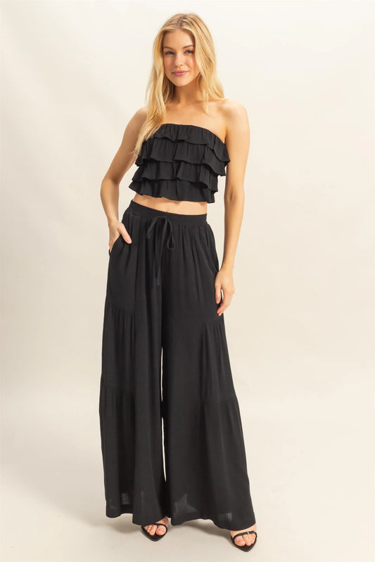 Black Ruffle Top & Pants Set