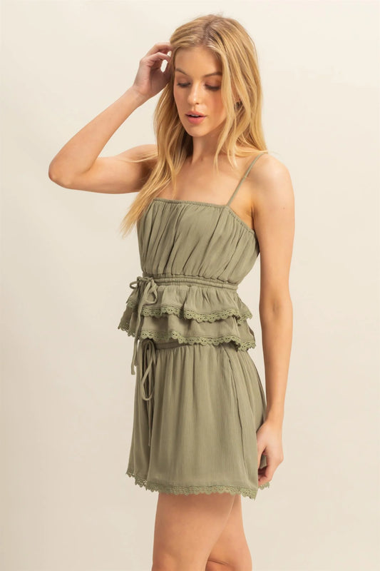 Olive Peplum Cami & Short Set