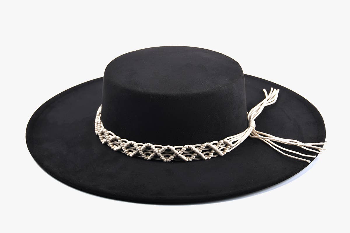 Black Suede Hat with Macrame Band