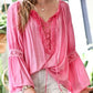 Lace Trim Mineral Washed Blouse