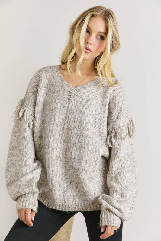 Fringe V-Neck Sweater