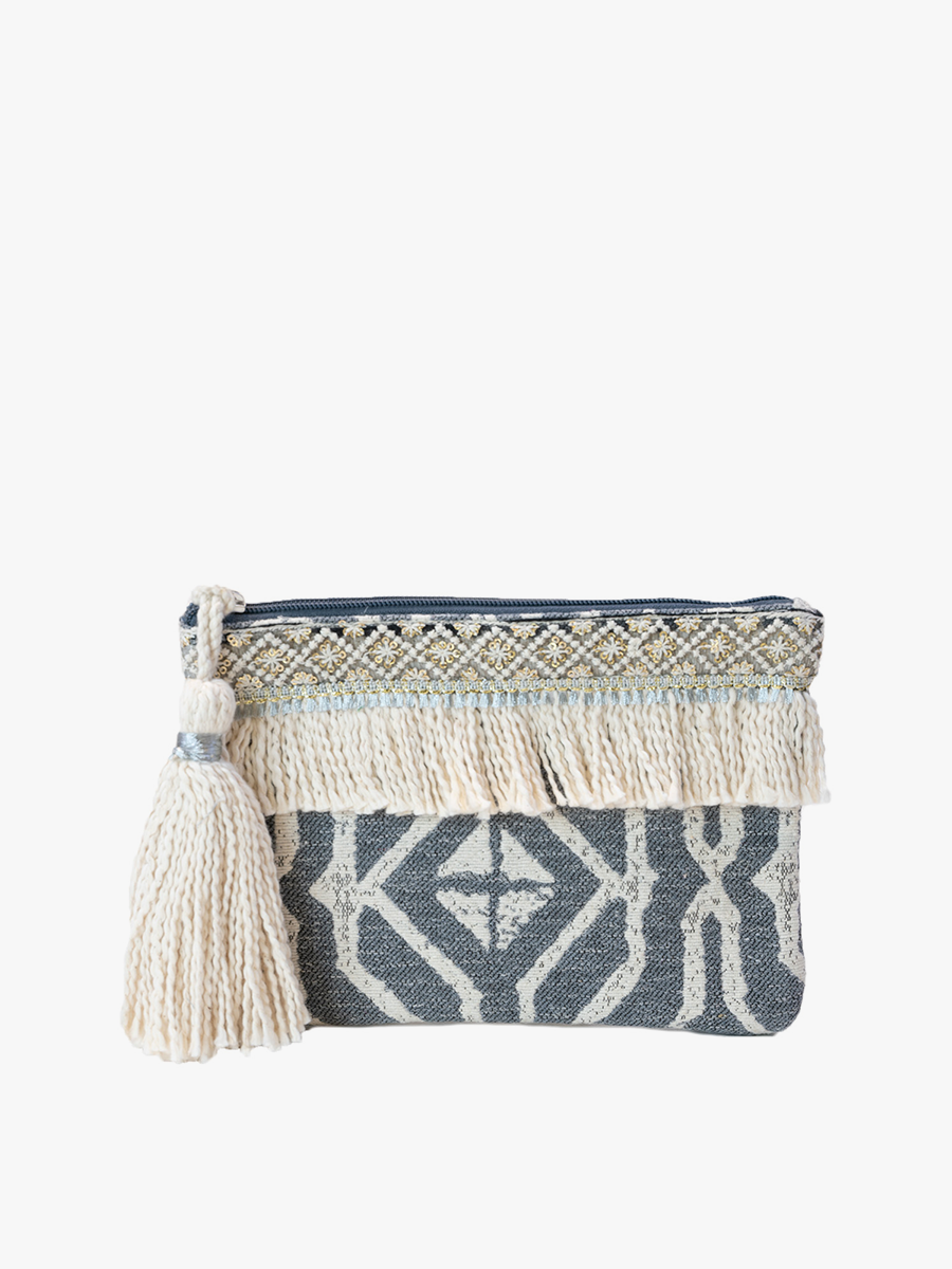 Printed Cotton Pouch w/ Fringe