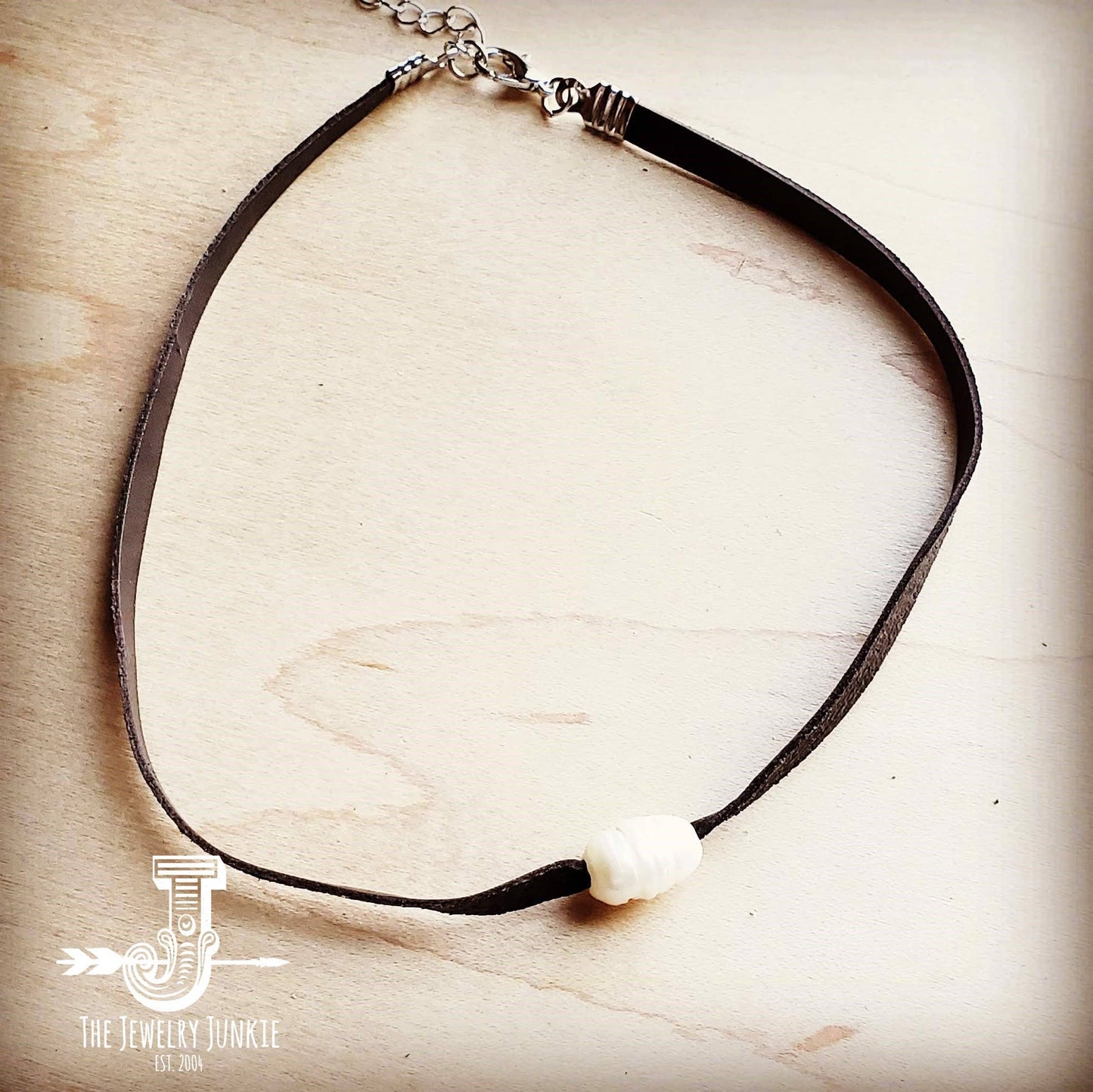 Floating Pearl on Brown Leather Choker