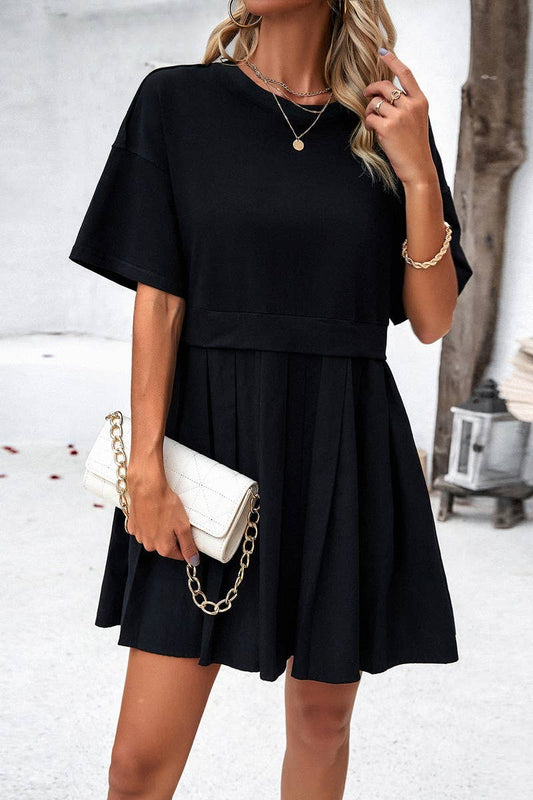 Black Short Sleeve Stitching Dress